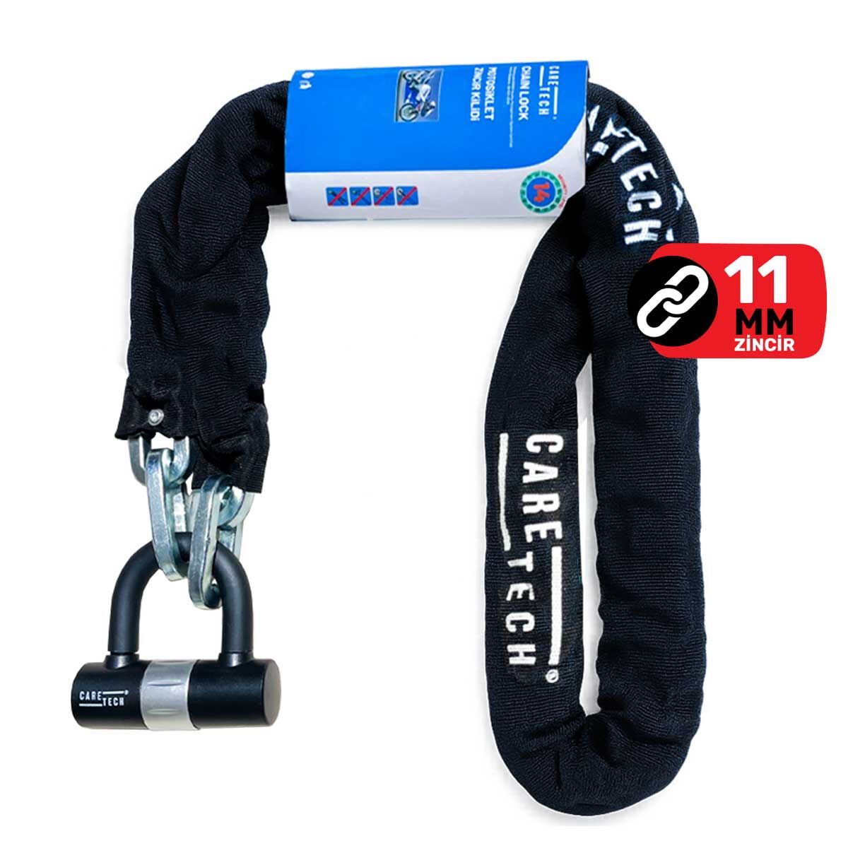 CARETECH CT-751 Zincir Kilidi Motosiklet/Bisiklet 18mm Çelik, Su Geçirmez 4 Anahtar U Bar Kilit 1.8M