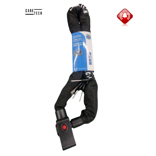 CARETECH CT-774 Zincir Kilidi Alarmlı Motosiklet/Bisiklet 10mm Çelik Kılıflı 1mt ART 4 Yıldız Sertifikası