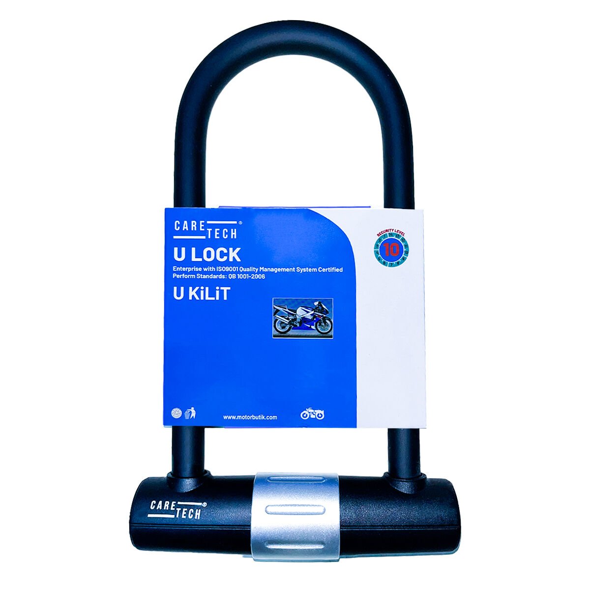 CARETECH CT-328 Disk Kilidi Motosiklet/Bisiklet 18mm Çelik Suya Dayanıklı 4 Anahtar U Bar Kilit 18x32cm