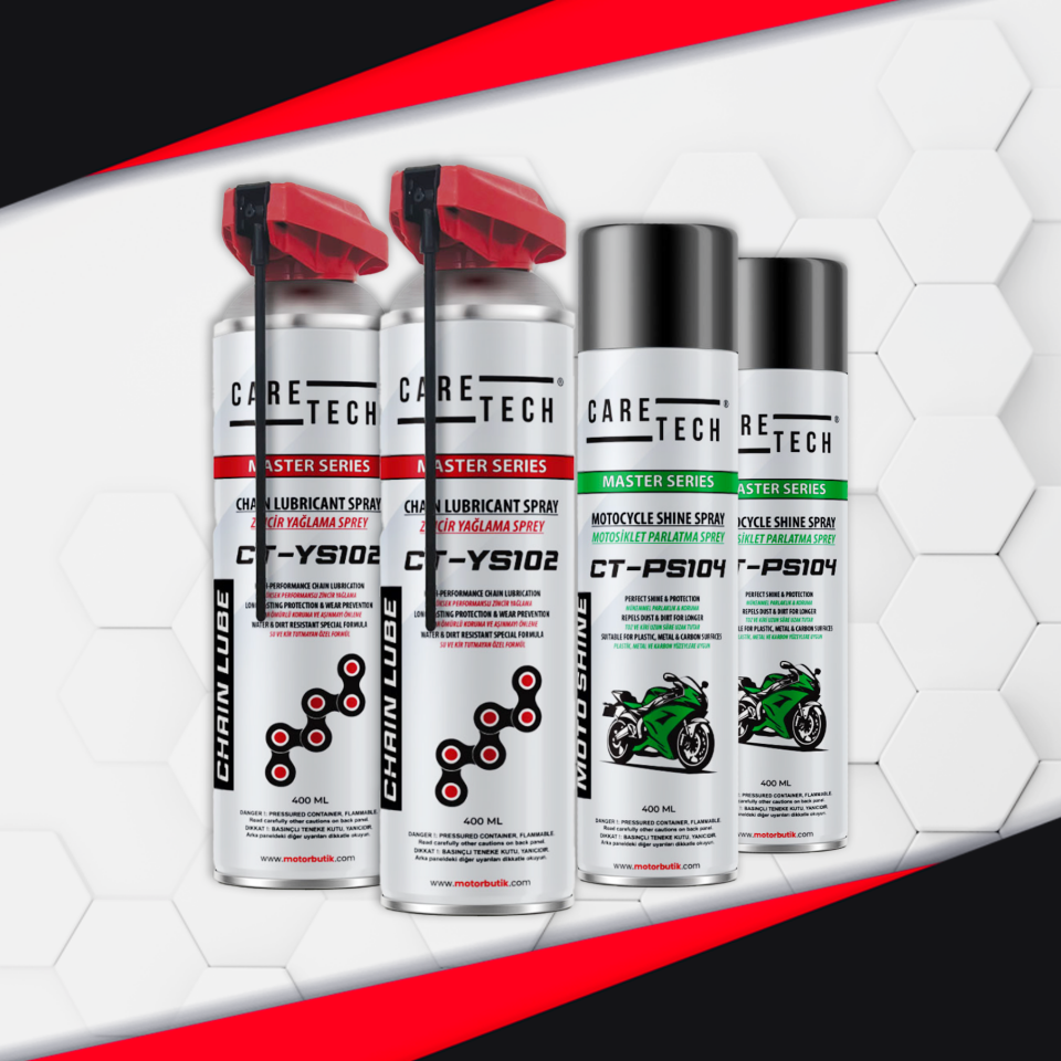CARETECH MOTOSİKLET ZİNCİR YAĞLAMA VE PARLATMA SPREYI SETİ - 4'LÜ SET