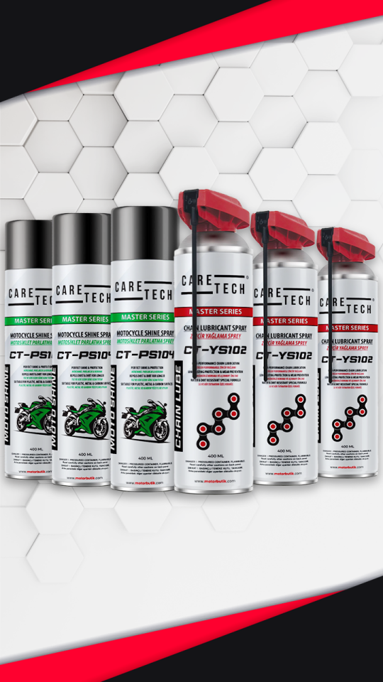CARETECH CT-SET6-B Motosiklet Parlatma Spreyi ve Zincir Yağlama 6'lı Bakım Seti Sprey