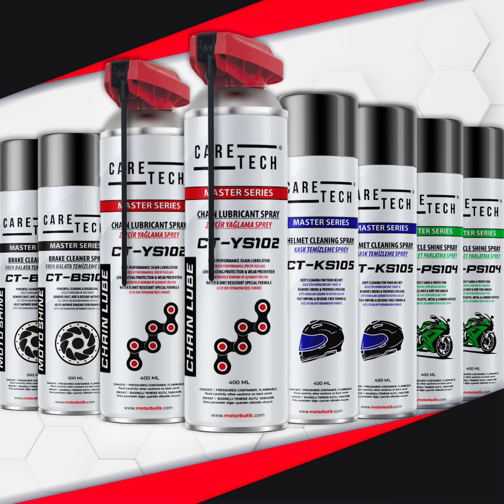 CARETECH MOTOSİKLET BAKIM VE TEMİZLİK SETİ - 8'Lİ SET
