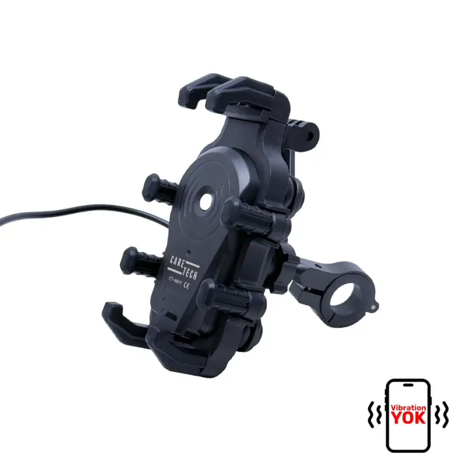 CARETECH CT-M11 Telefon Tutucu Titreşim Önleyicili Motosiklet Gidon Ayna Montajlı TYPE-C Hızlı Şarj