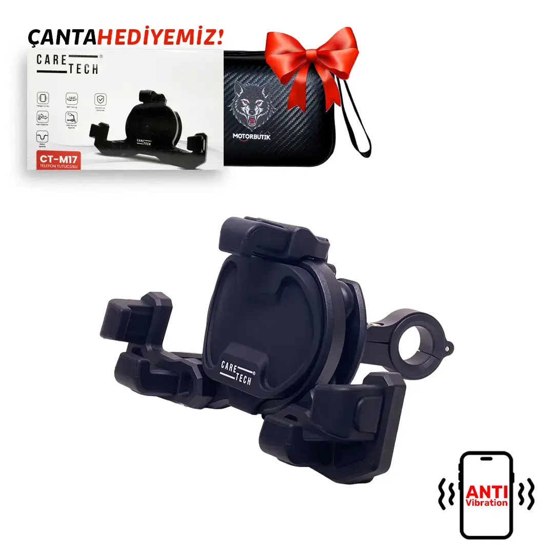 CARETECH CT-M17 Telefon Tutucu Titreşim Özellikli Motosiklet Gidon Yatay Kullanım Su Geçirmez Üniversal