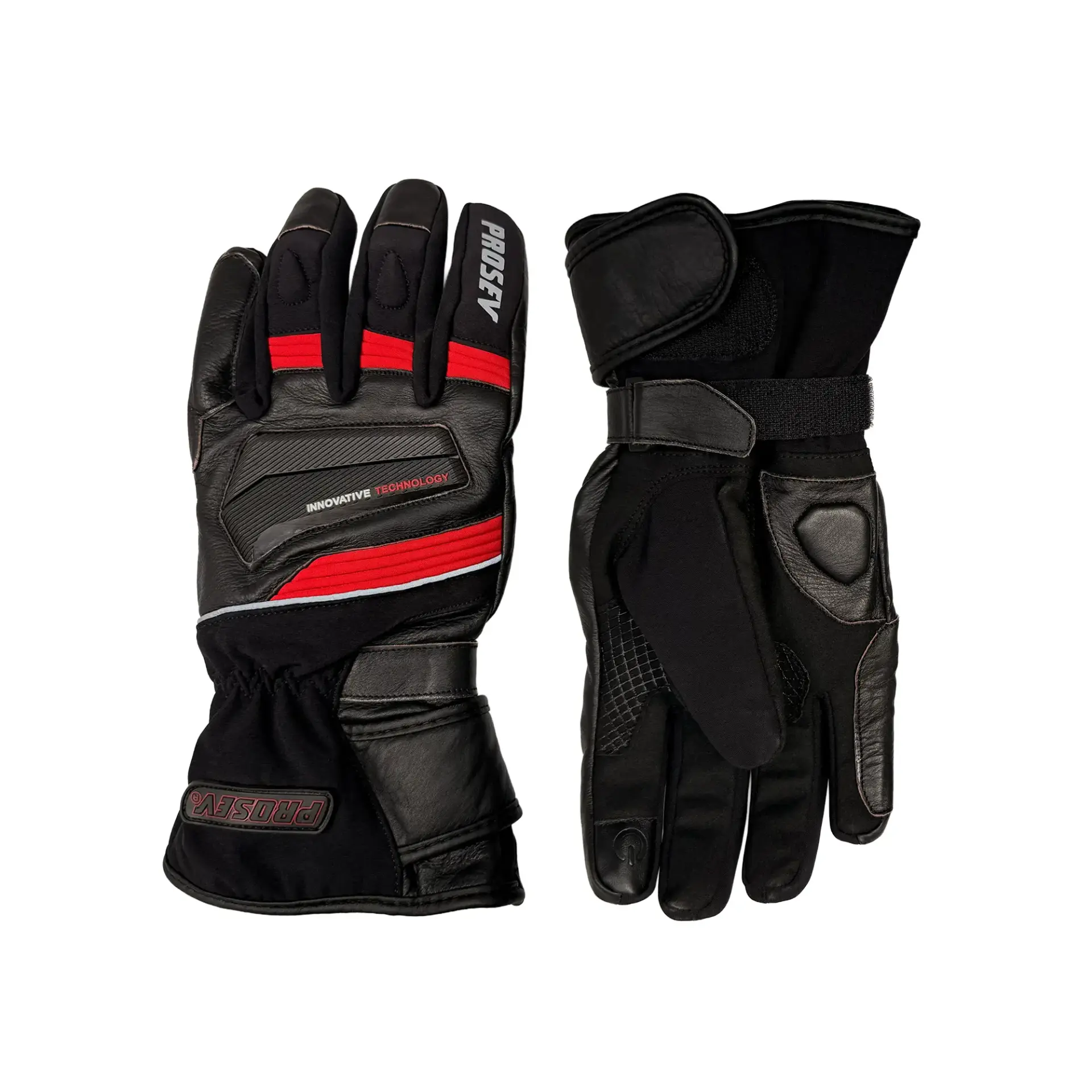 Prosev GLV-5 Motosiklet Eldiveni – Dokunmatik, Korumalı, Kaymaz Avuç, 4 MEVSİM, SİYAH/KIRMIZI(M)