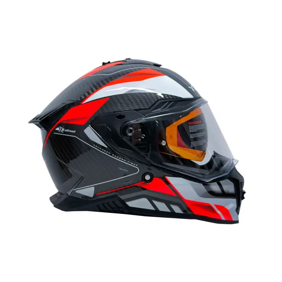 YOHE FG601 Kask Karbon Full Face Motosiklet Parlak Neon Kırmızı Siyah Çift Vizör UV Bluetooth Yuvalı ECE 22.06 MIPS