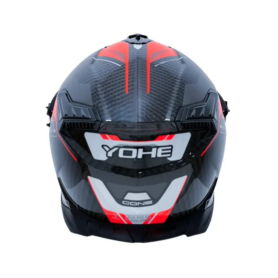 YOHE FG601 Kask Karbon Full Face Motosiklet Parlak Neon Kırmızı Siyah Çift Vizör UV Bluetooth Yuvalı ECE 22.06 MIPS
