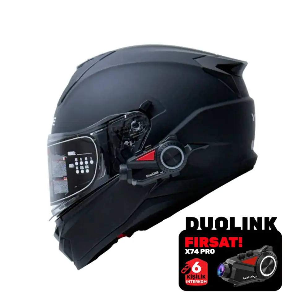 YOHE FF983SV Kask Full Face Motosiklet Mat Siyah Çift Vizör Bluetooth Yuvalı ECE 22.06 MIPS