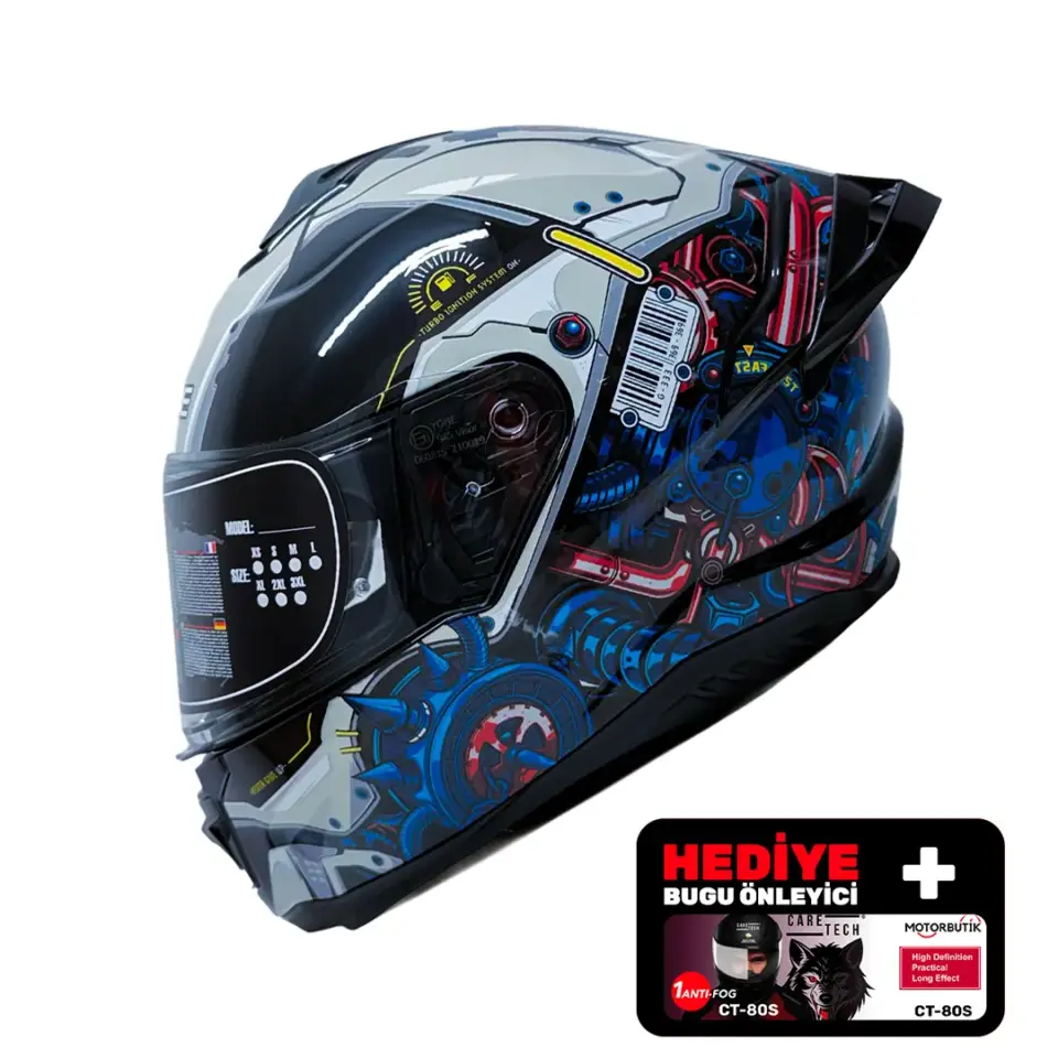YOHE FF987 Kask Full Face Motosiklet Gri Siyah Parlak Tek Vizor Bluetooht Yuvalı ECE 22.06 MIPS