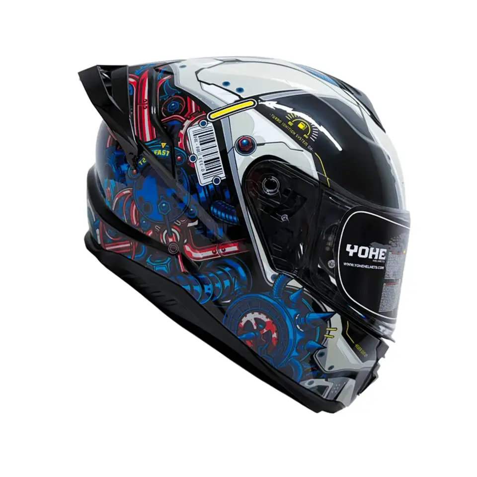 YOHE FF987 Kask Full Face Motosiklet Gri Siyah Parlak Tek Vizor Bluetooht Yuvalı ECE 22.06 MIPS